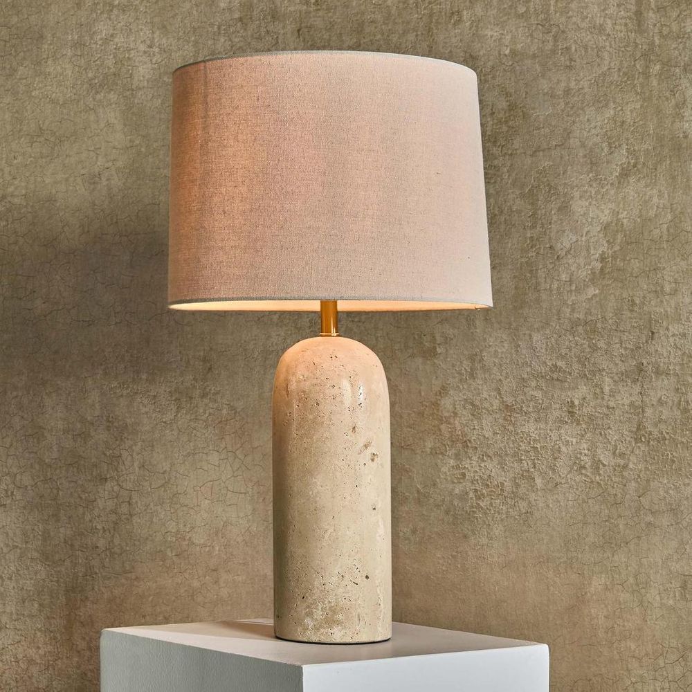 Olsen Table Lamp Travertine Base With Linen Shade