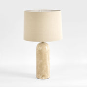 Olsen Table Lamp Travertine Base With Linen Shade