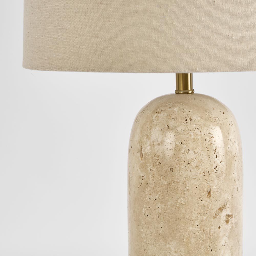 Olsen Table Lamp Travertine Base With Linen Shade