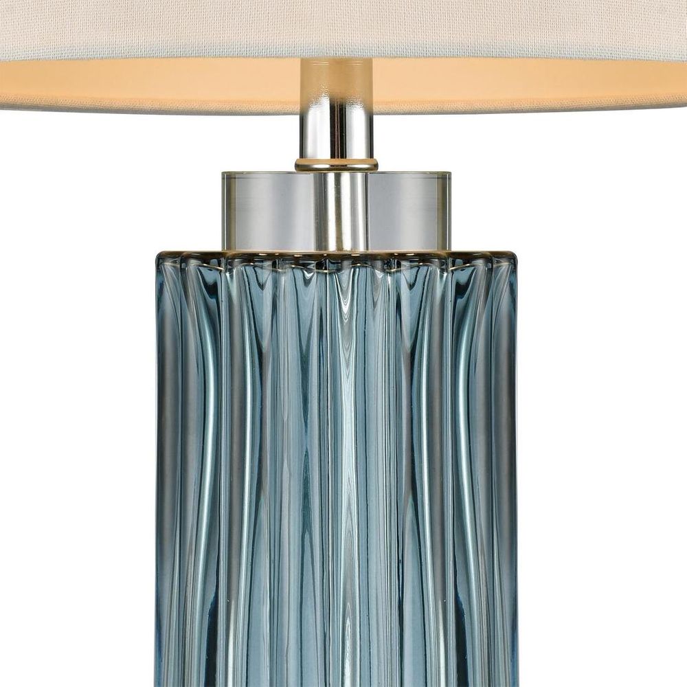 Serento Table Lamp Blue Glass Base With White Shade