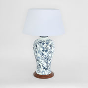 Ashleigh Glazed Floral Motif Ceramic and Wood Urn Table Lamp Base Only - Blue/White
