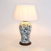 Ashleigh Glazed Floral Motif Ceramic and Wood Urn Table Lamp Base Only - Blue/White