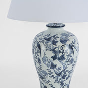 Ashleigh Glazed Floral Motif Ceramic and Wood Urn Table Lamp Base Only - Blue/White