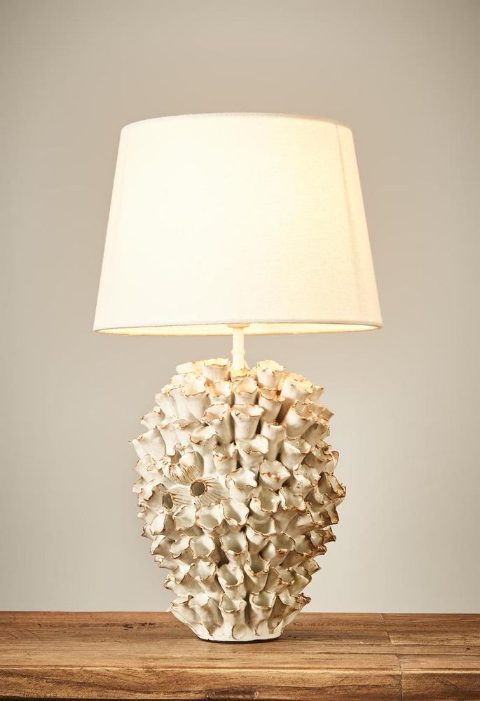 Londolozi Glazed Coral Ceramic Table Lamp with White Cylinder Shade