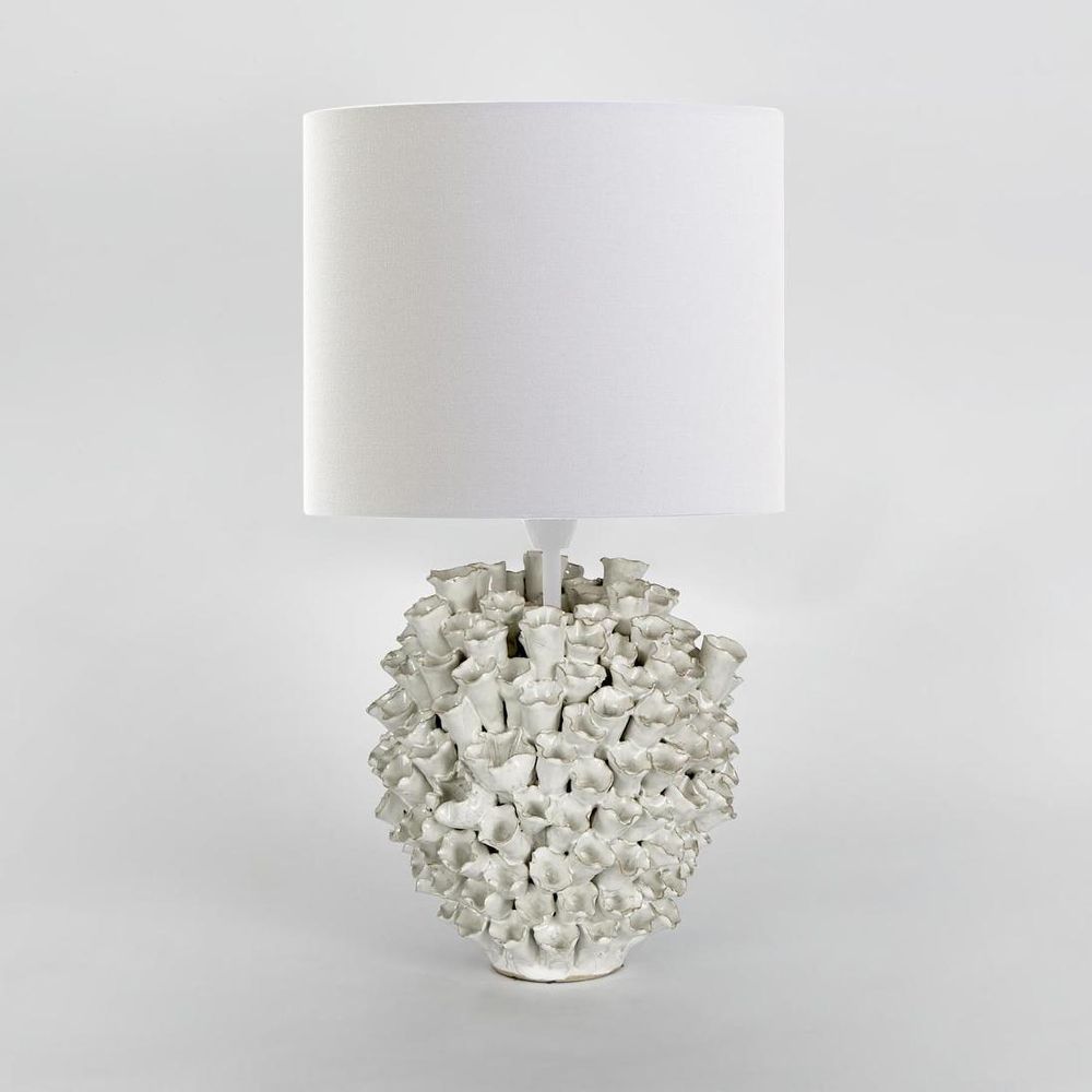 Londolozi Glazed Coral Ceramic Table Lamp with White Cylinder Shade