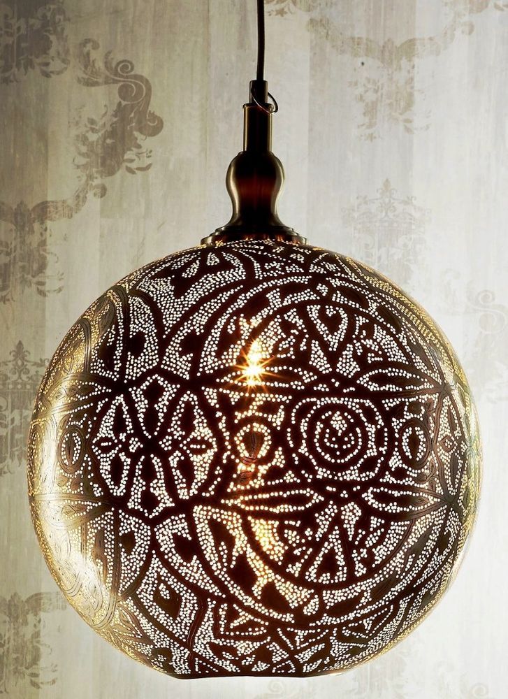 Moroccan 1 Light Ball Pendant 40cm Silver