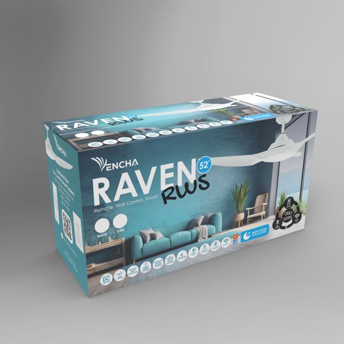 Vencha Lighting Raven RWS 46 DC Ceiling Fan - White