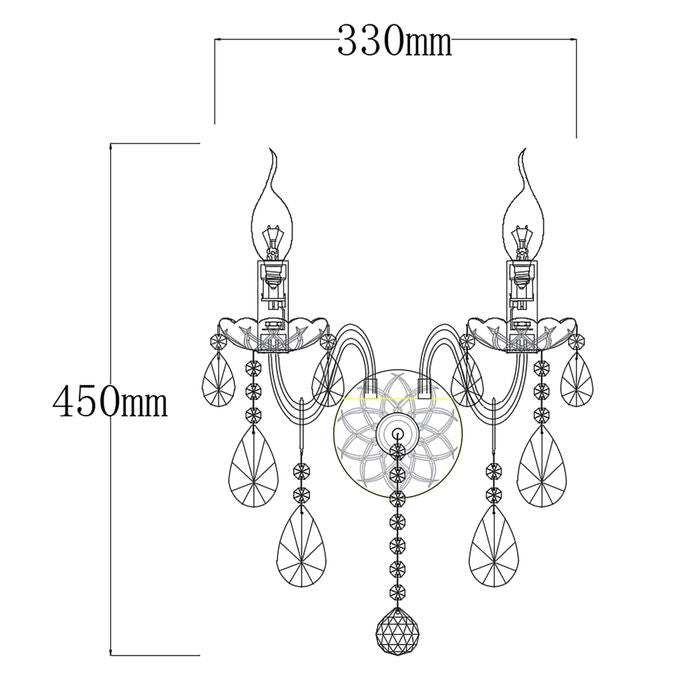 Vencha Lighting Bromley Crystal Wall Light - 2 Light