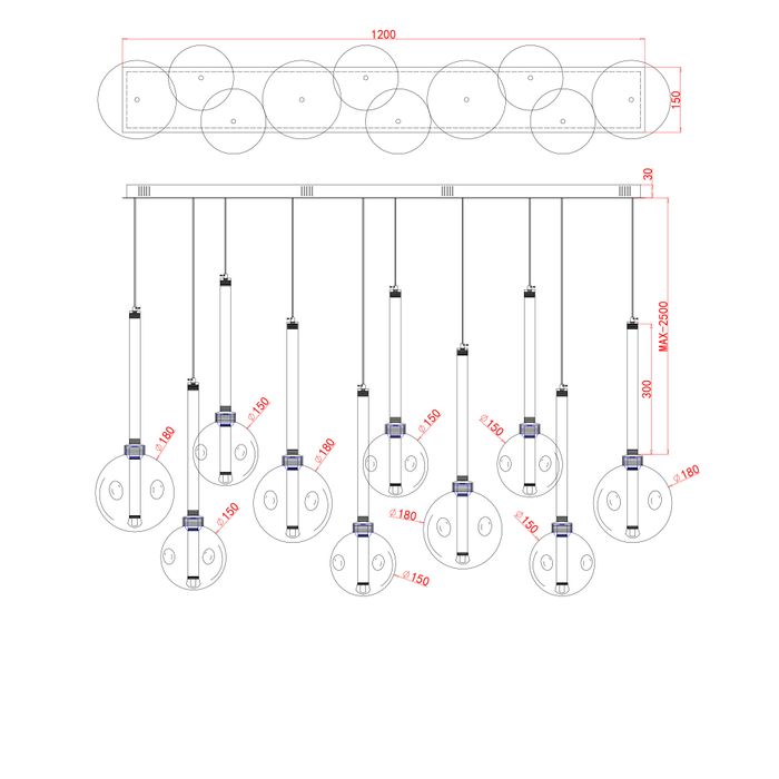 Vencha Lighting Meteor 10 Light - Bar