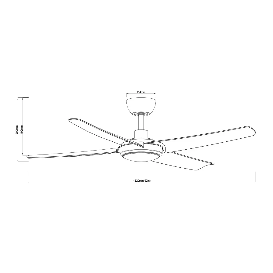 SAL Barden 52" 30W DC Four Blade Ceiling Fan with Selectable CCT 22W LED