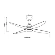 SAL Augusta 52" 54W AC Four Blade Ceiling Fan With Selectable CCT 20W LED