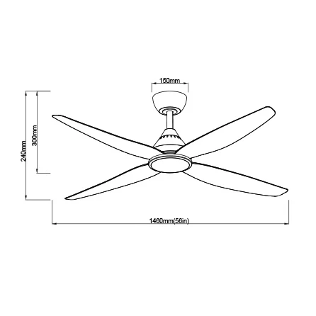 SAL Dalby 56" 60W AC Four Blade Ceiling Fan
