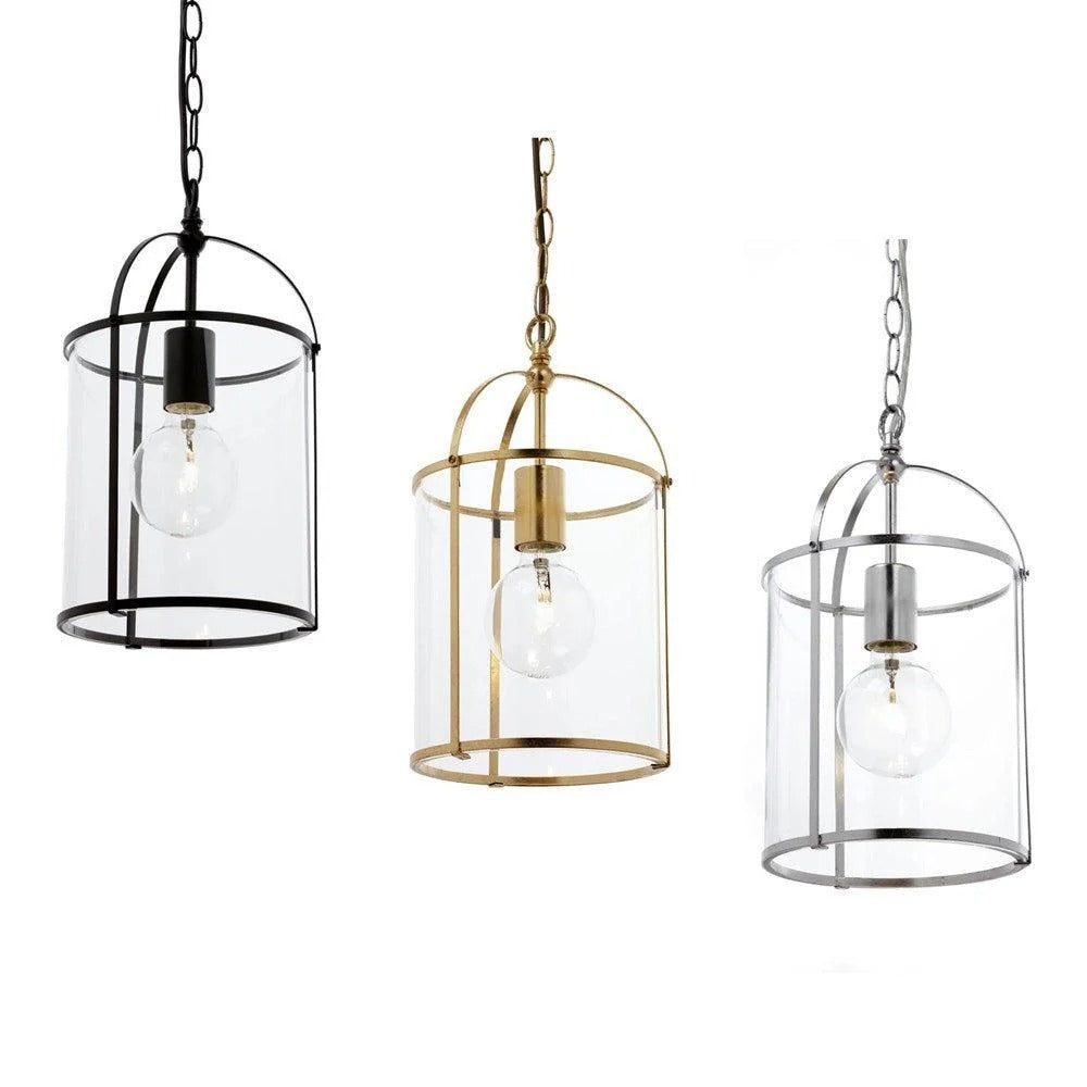 Isabella Lantern Pendant Light in Black, Gold or Silver