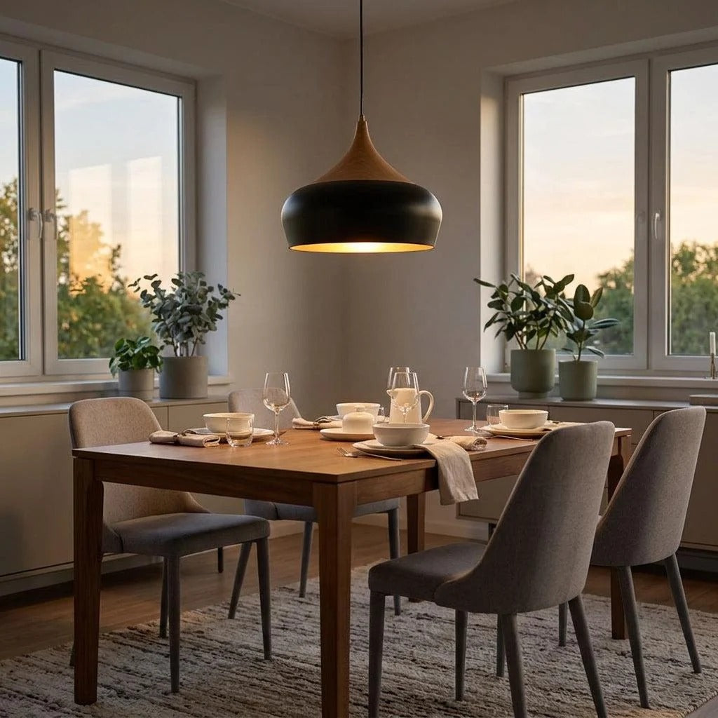 Weston Pendant Light in Black/Oak, Black/Satin Nickel, White/Oak, White/Satin Nickel
