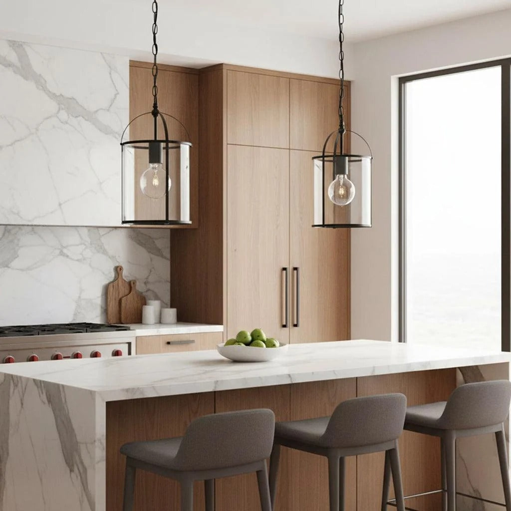 Isabella Lantern Pendant Light in Black, Gold or Silver