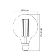 LG95 LED Filament Globe 240V 6W BC Clear Glass 2700K