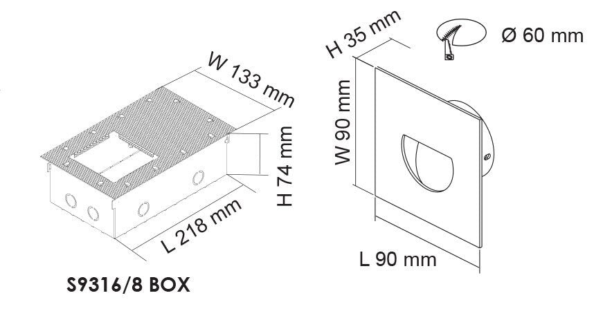 DARHAM SQUARE S9316 Recessed LED Step Light White 12V 1.5W 3000K