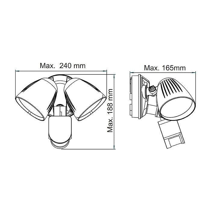 STARGEM II 2 Light LED Security Wall Light Black 2x10W 5000K IP54