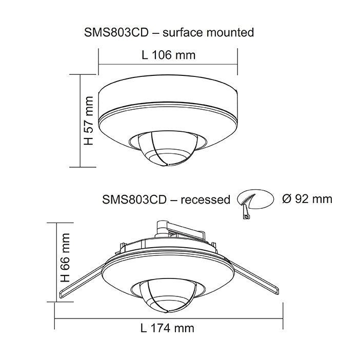 SMS803CD Infrared Sensor Recessed Or Surface Mounted IP20
