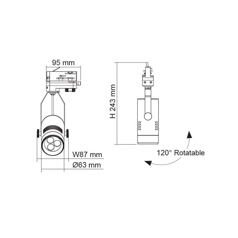Three Circuit Track Head W87mm Black Aluminium 3CCT