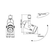 Single Circuit Track Head W87mm White Aluminium 3CCT
