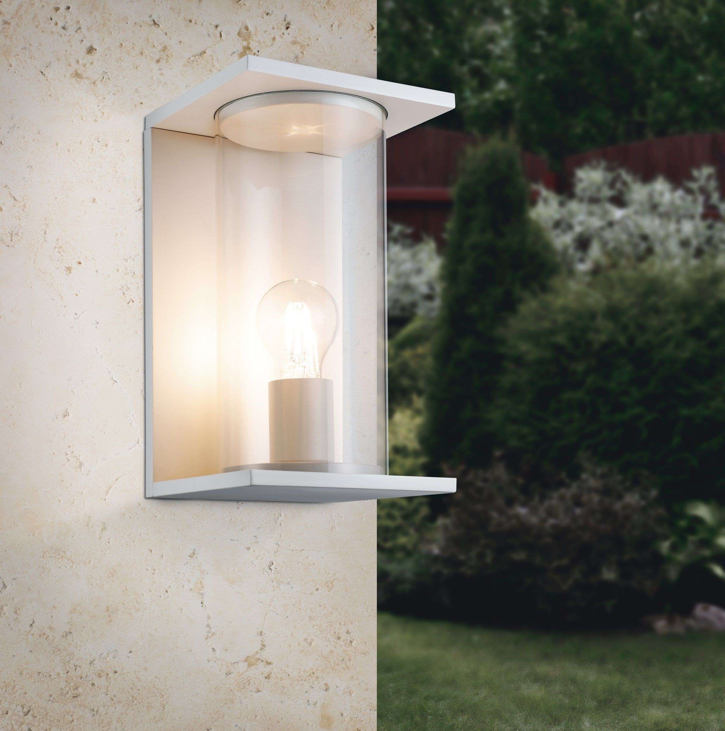 Cascinetta White Clear Glass Cylinder Outdoor Wall Light On